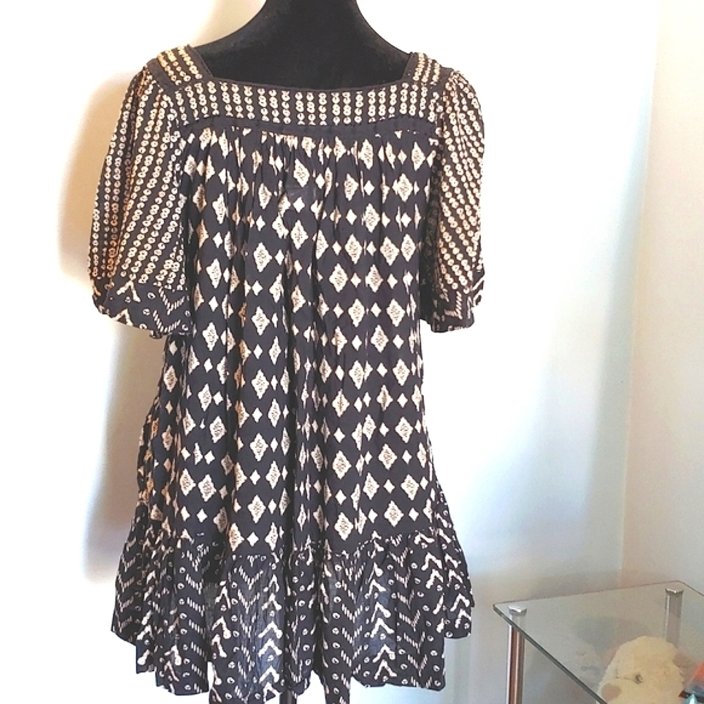 Free People Hearts Desire Printed Tunic Dress Black/Tan Size S - Picture 6 of 10